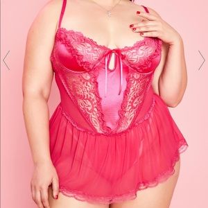 Dolls Kill Sugar Thrillz hot pink lace teddy 2x